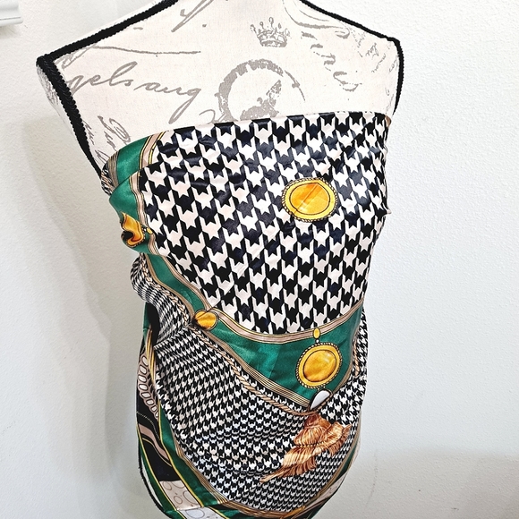 Square Satin hair Scarf preppy Houndstooth green Head & neck 2/$30 - Picture 6 of 11